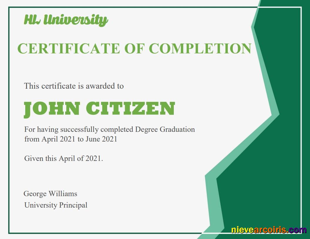 USA Completion & Graduation Ceremony certificate
